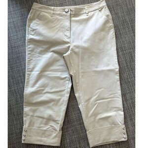 TALBOTS stretch button cuff crop pants chinos beige cotton flat front 16 beige